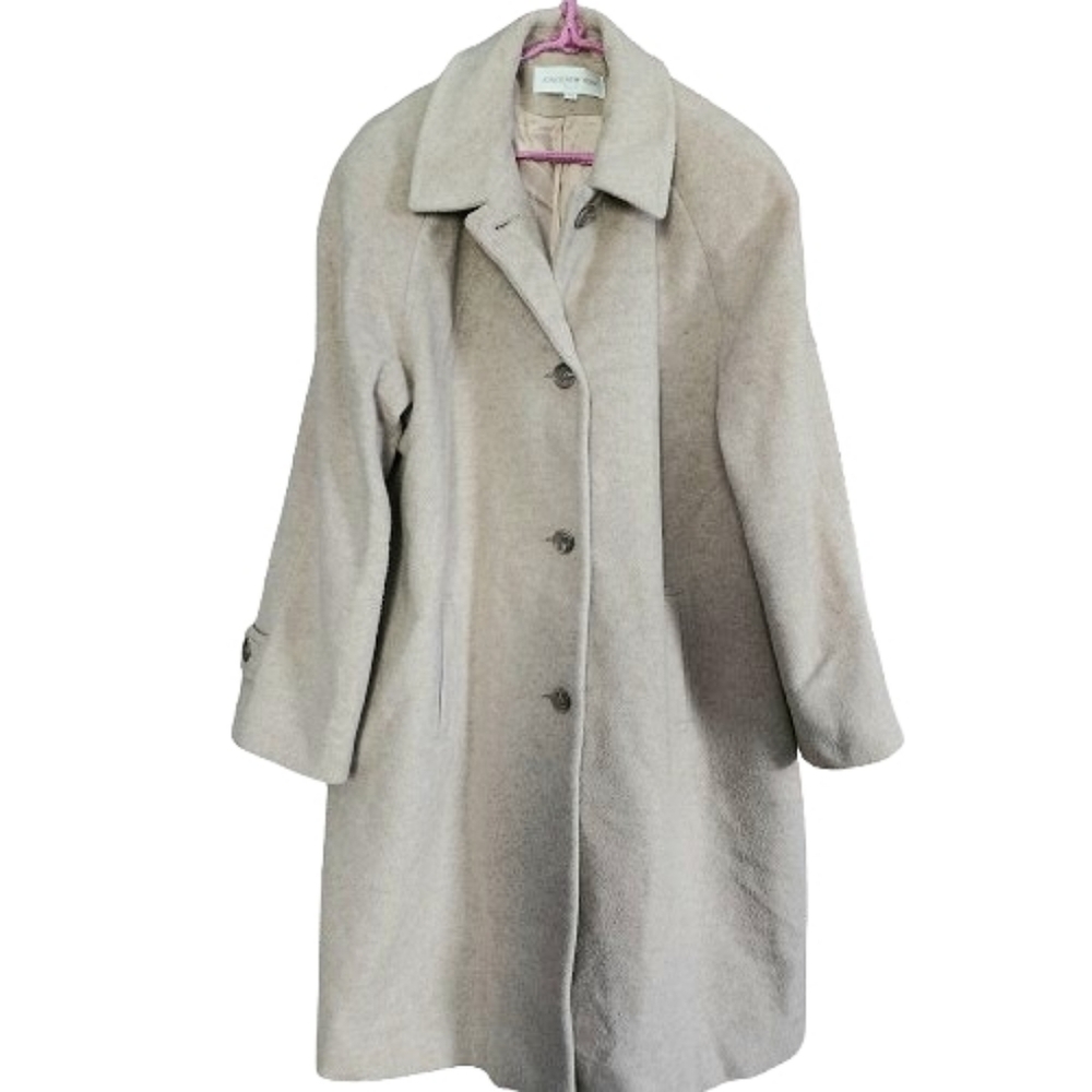 Womens 14 Jones New York Vintage Beige Old Money Twee Wool Peacoat